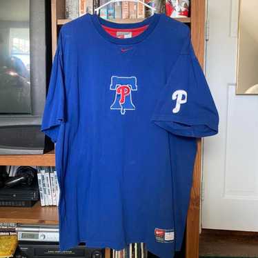 Vintage Nike Team MLB Phillies Men's Size L Red Short Sleeve Blue Ringer T Shirt