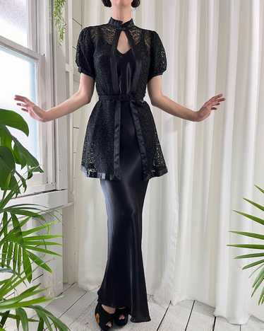 30s Silk Slip Dress with Lace Jacket - image 1
