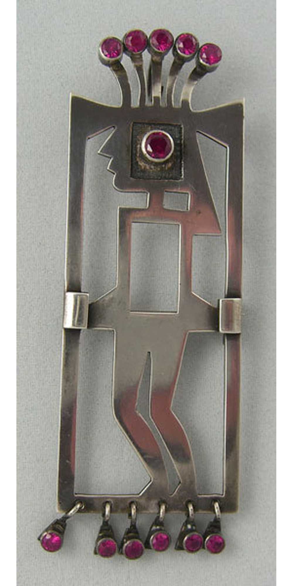 Oswaldo Guayasamin Modernist Sterling Brooch Pend… - image 2