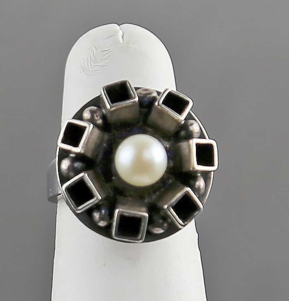 Israeli Modernist Sterling Ring with Pearl - Mid … - image 5