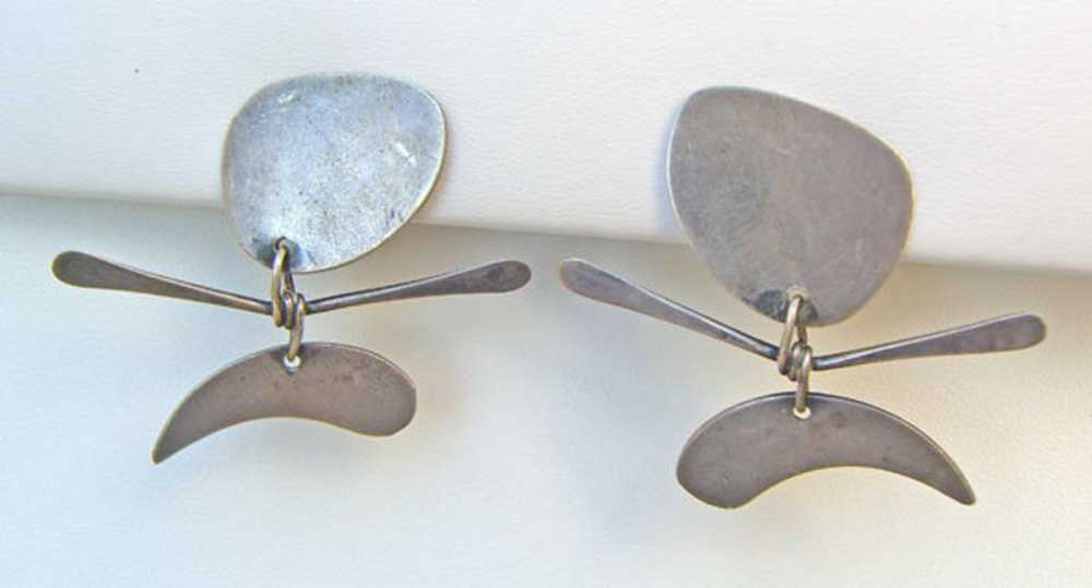 Ed Wiener Modernist Kinetic Sterling Earrings - image 2