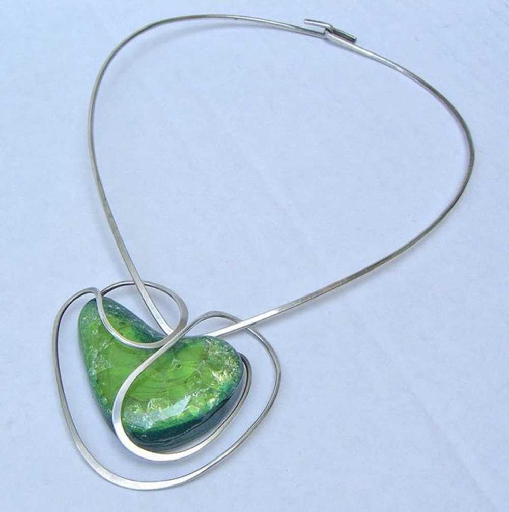 Elsa Freund Modernist Necklace Silver & Glazed Ce… - image 2