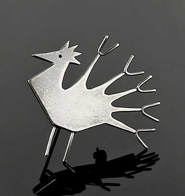 Betty Cooke Modernist Sterling Peacock Brooch - 1… - image 1