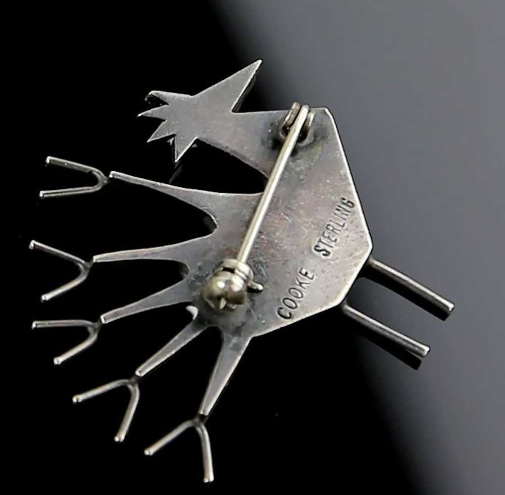 Betty Cooke Modernist Sterling Peacock Brooch - 1… - image 4