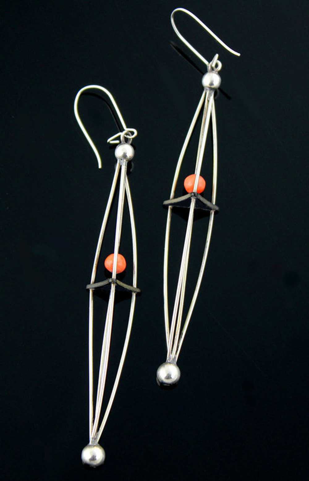 Ed Levin Modernist Sterling and Caged Coral Earri… - image 1