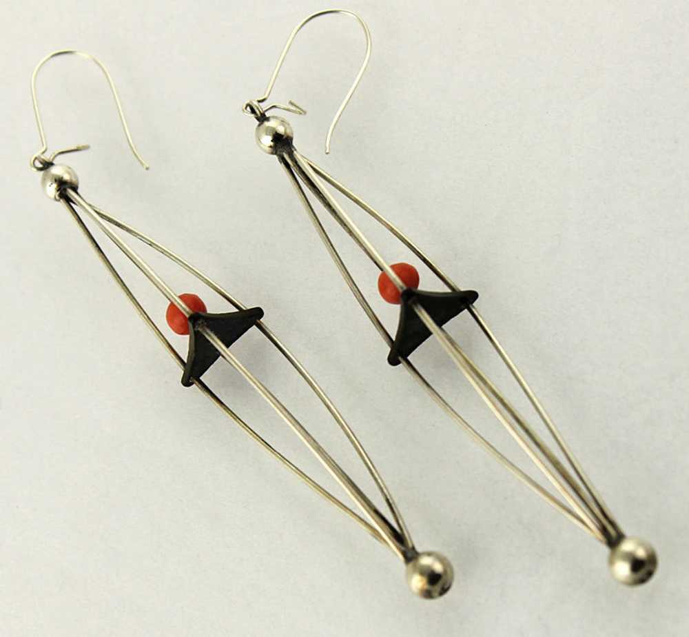 Ed Levin Modernist Sterling and Caged Coral Earri… - image 2