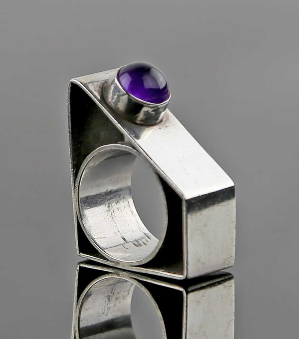 Modernist Sterling and Amethyst Architectural Rin… - image 2