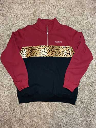 Leopard panel half outlet zip sweatshirt