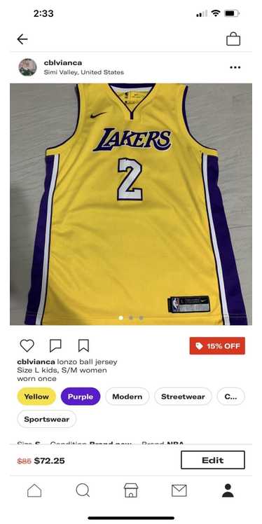 Nike NBA Los Angeles Lakers Lonzo Ball #2 Jersey Size Youth S (8