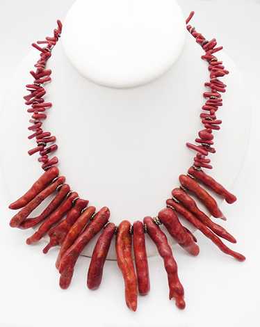 Red Bamboo and Branch Coral Necklace