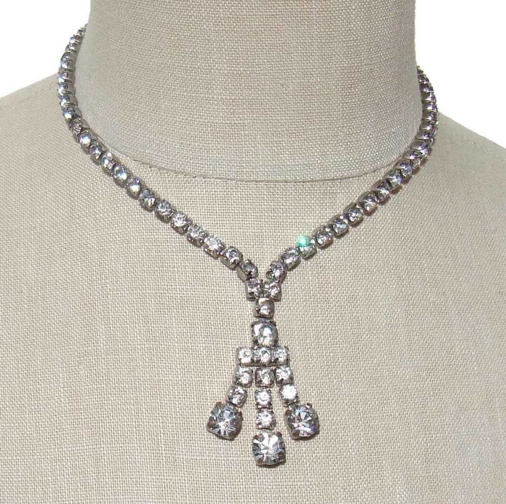 Vintage 50s Rhinestone Necklace Fringe Tassel Coc… - image 2