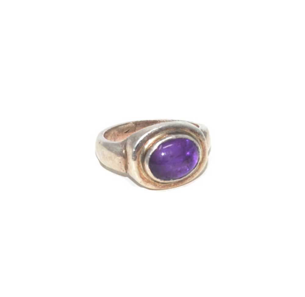 925 Sterling Silver Amethyst Cabochon Ring - image 1