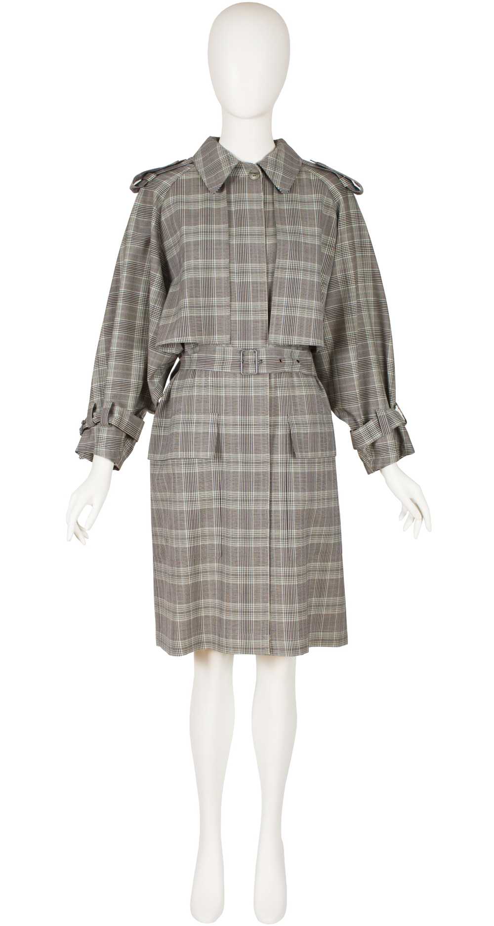 Georges Rech 1980s Plaid Gray Wool Trench Coat - image 1