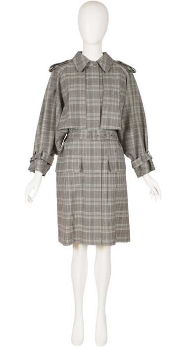 Georges Rech 1980s Plaid Gray Wool Trench Coat