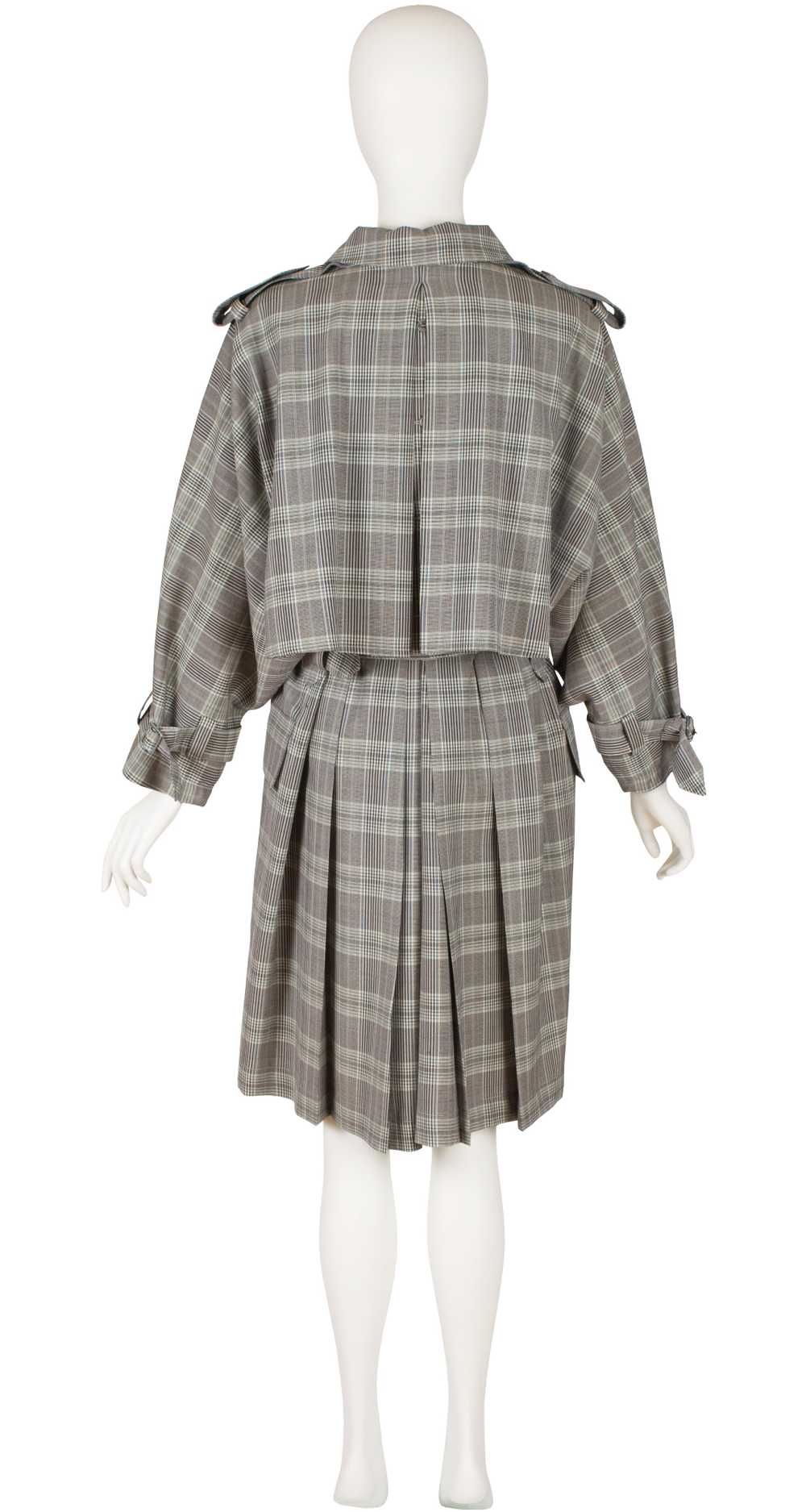 Georges Rech 1980s Plaid Gray Wool Trench Coat - image 2