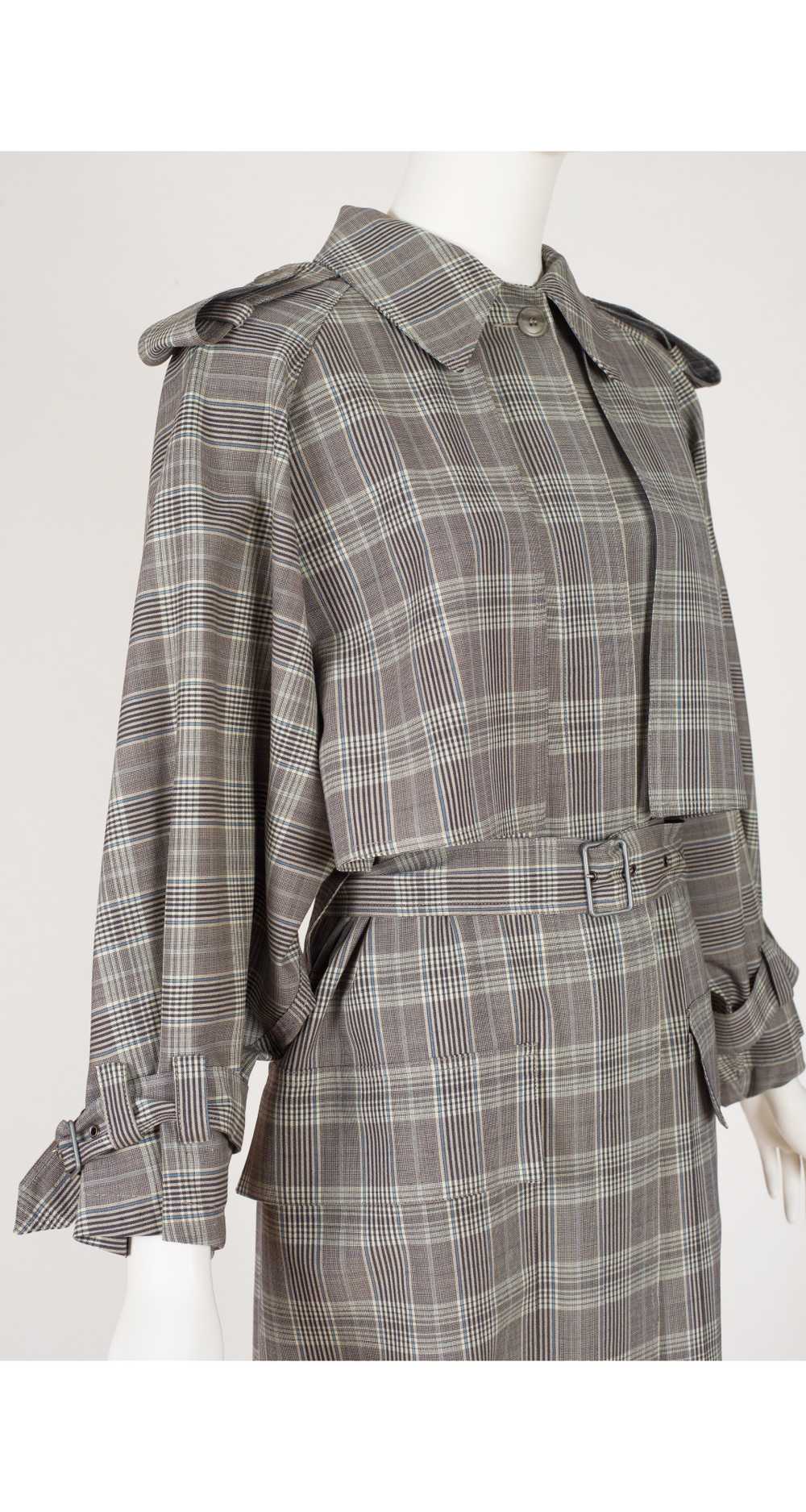 Georges Rech 1980s Plaid Gray Wool Trench Coat - image 3