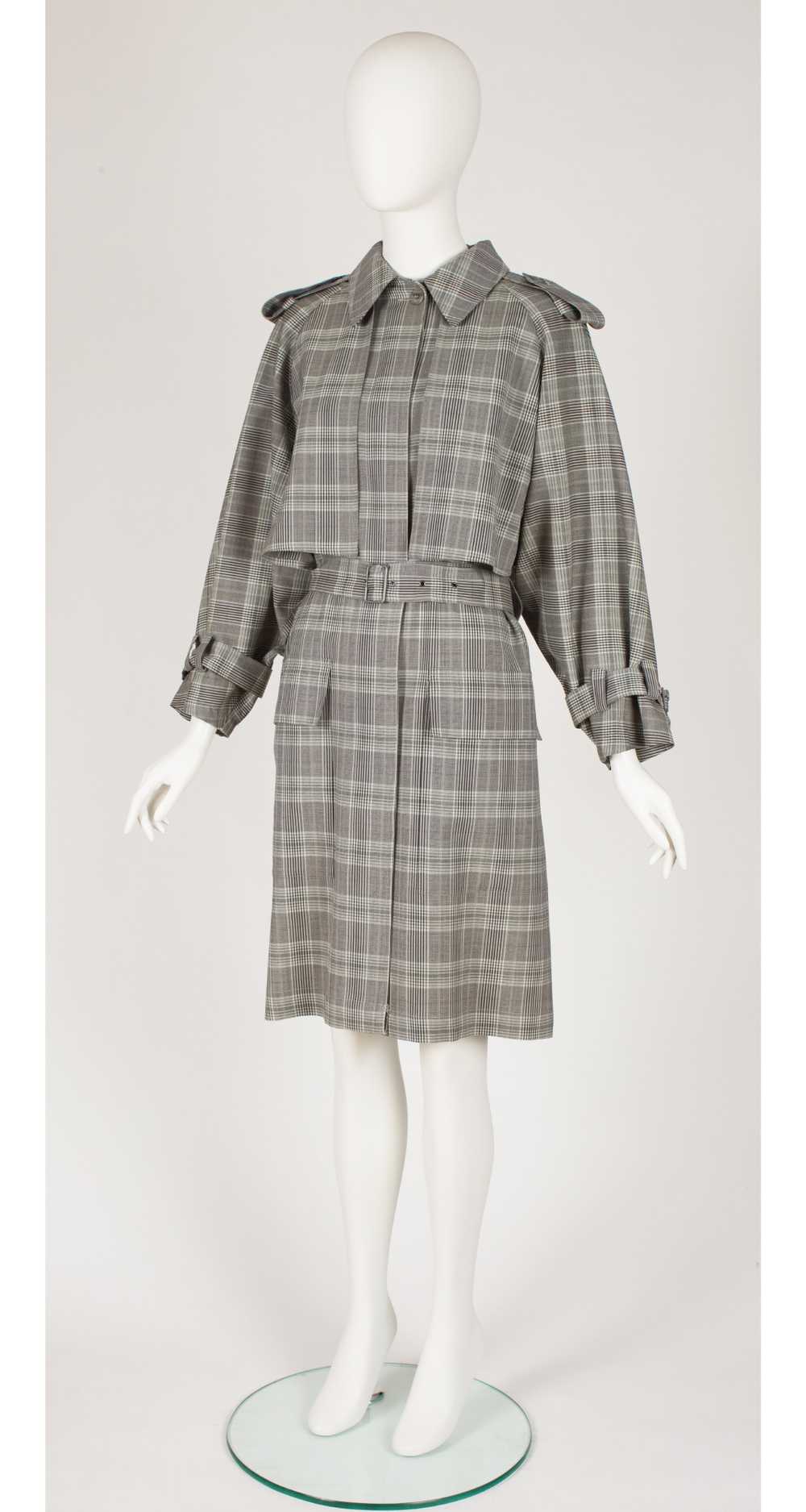 Georges Rech 1980s Plaid Gray Wool Trench Coat - image 4