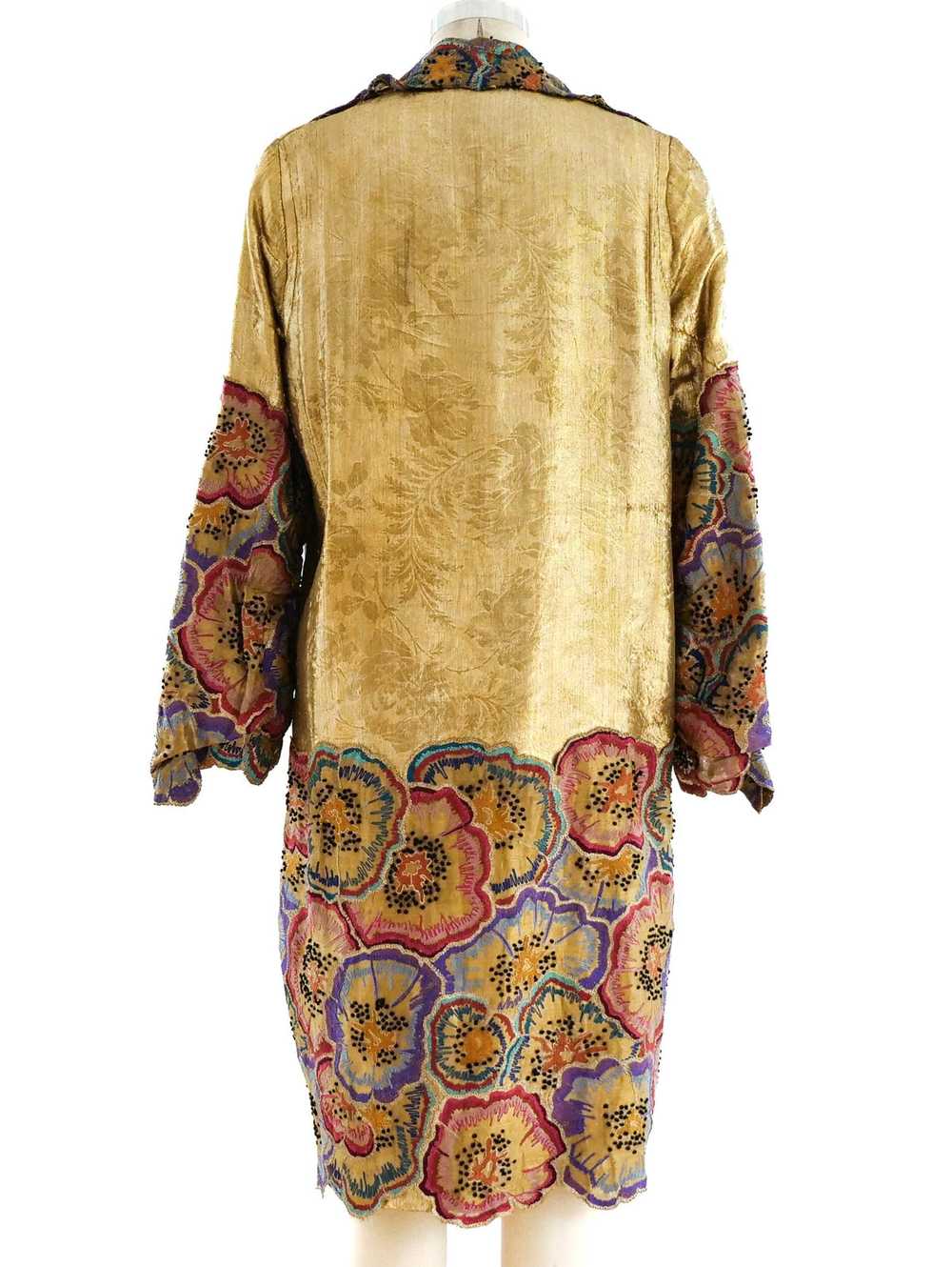 1920's Gold Lame Opera Coat with Floral Embroidery - image 3