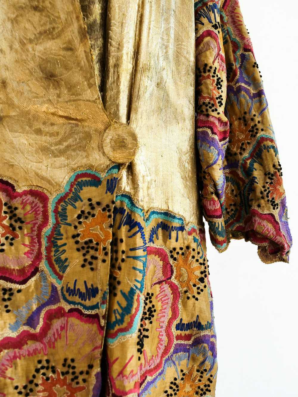 1920's Gold Lame Opera Coat with Floral Embroidery - image 7