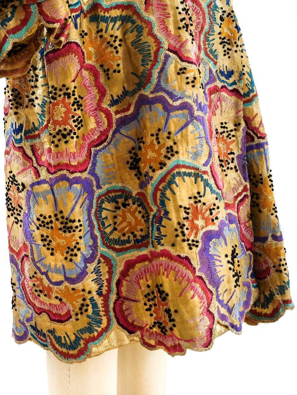1920's Gold Lame Opera Coat with Floral Embroidery - image 9