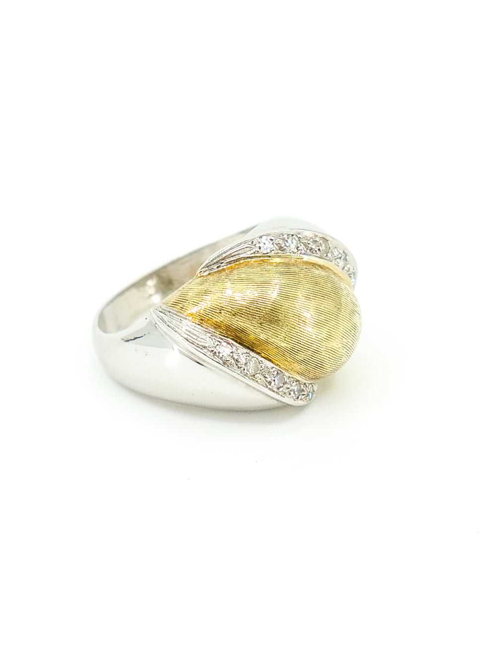 14K Yellow and White Gold Retro Style Dome Ring - image 3