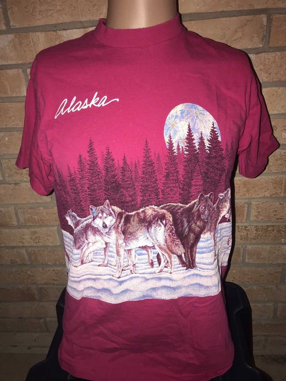 Vintage Vintage 90’s Pink Double Sided Wolf Tee - image 1
