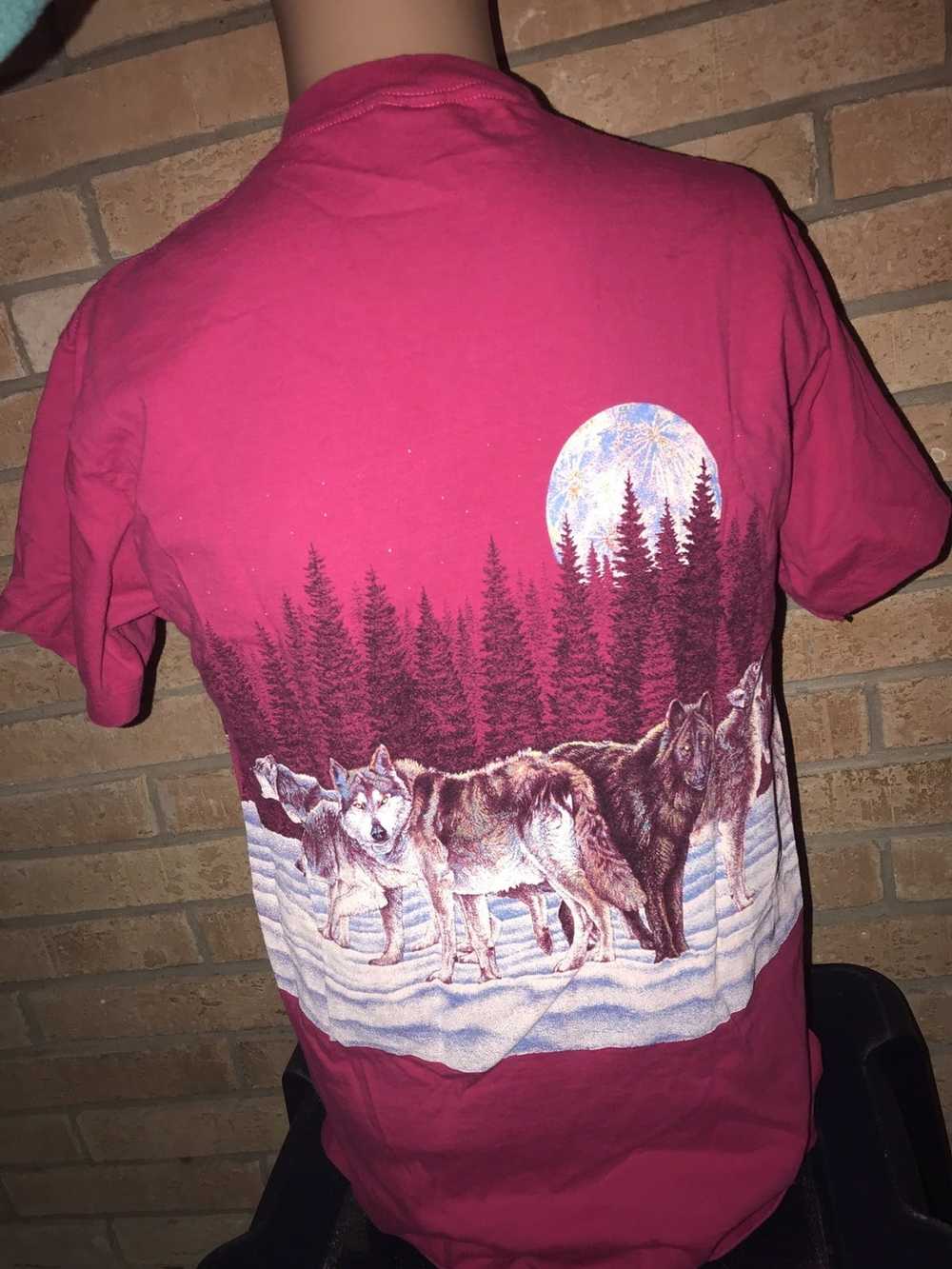 Vintage Vintage 90’s Pink Double Sided Wolf Tee - image 3