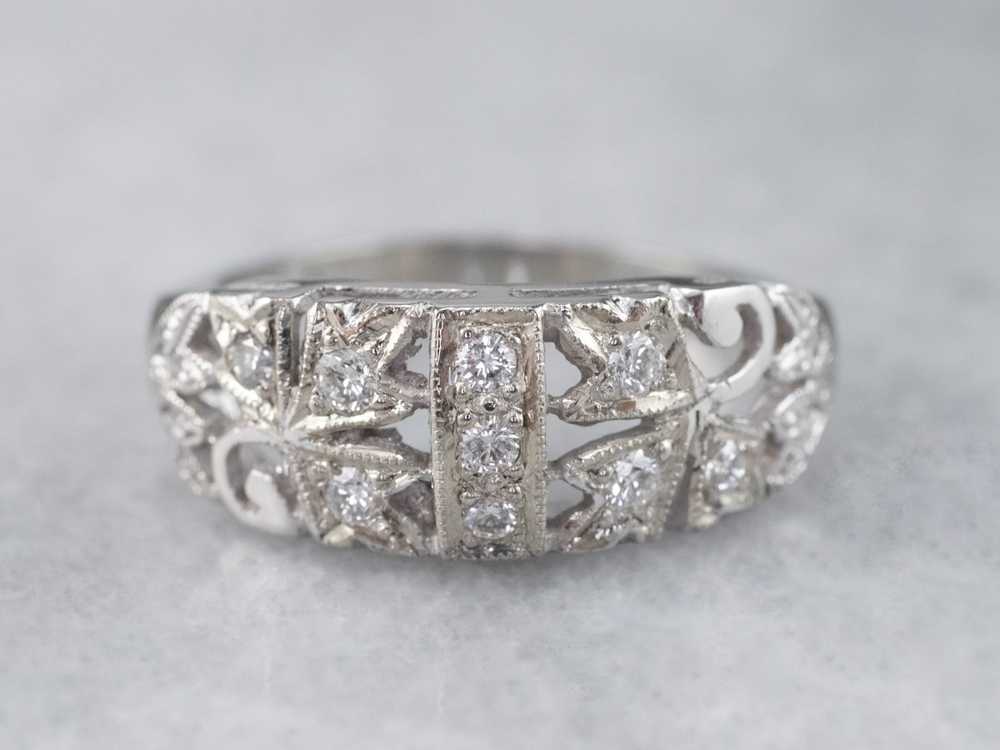 Retro Era Botanical Diamond Ring - image 2