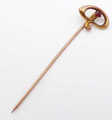 Art Nouveau 10k Gold Garnet Stick Pin - image 1