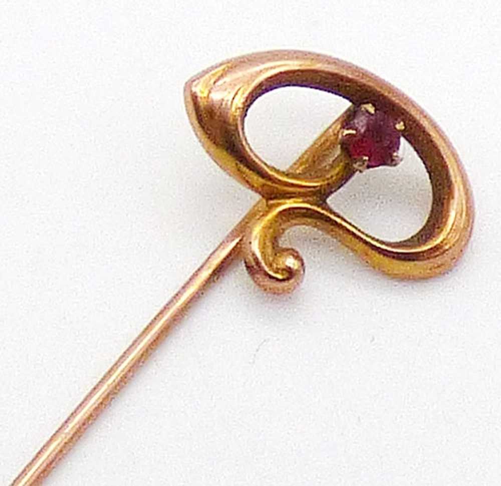 Art Nouveau 10k Gold Garnet Stick Pin - image 2