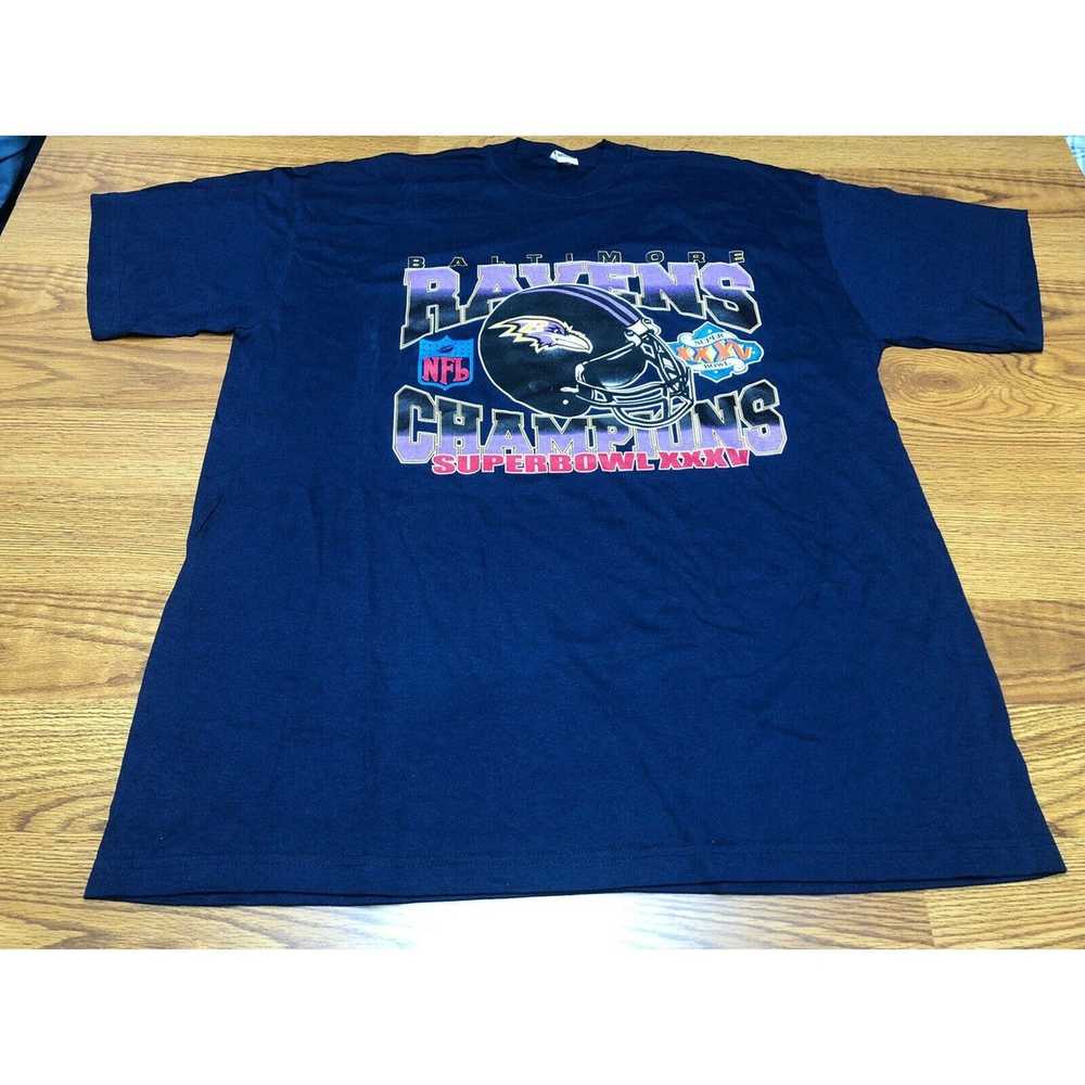 Super Bowl XXXV BALTIMORE RAVENS vs NEW YORK GIANTS (LG) T-Shirt w/ Roster  #MOKnits #BaltimoreRavens