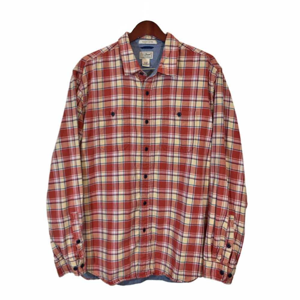 L.L. Bean LL BEAN Red White Plaid Flannel Shirt M… - image 1