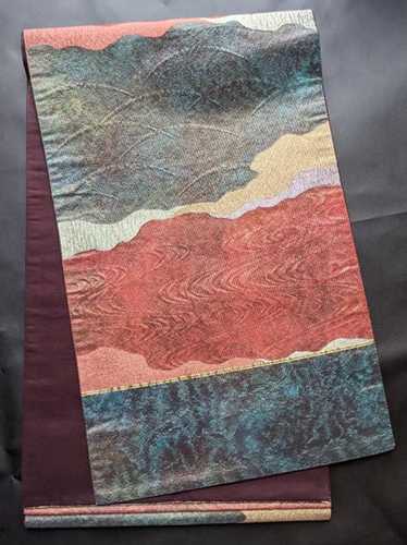 Dusty Blue & Rustic Red Fukruo Obi - image 1