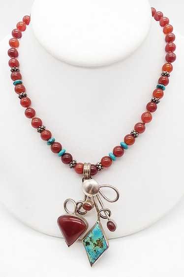 Sterling Carnelian and Turquoise Necklace