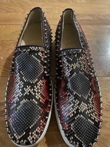 Christian Louboutin Red Spike Flat Men Dress Shoes 42.5 Slip-On Pik Boat  Suede