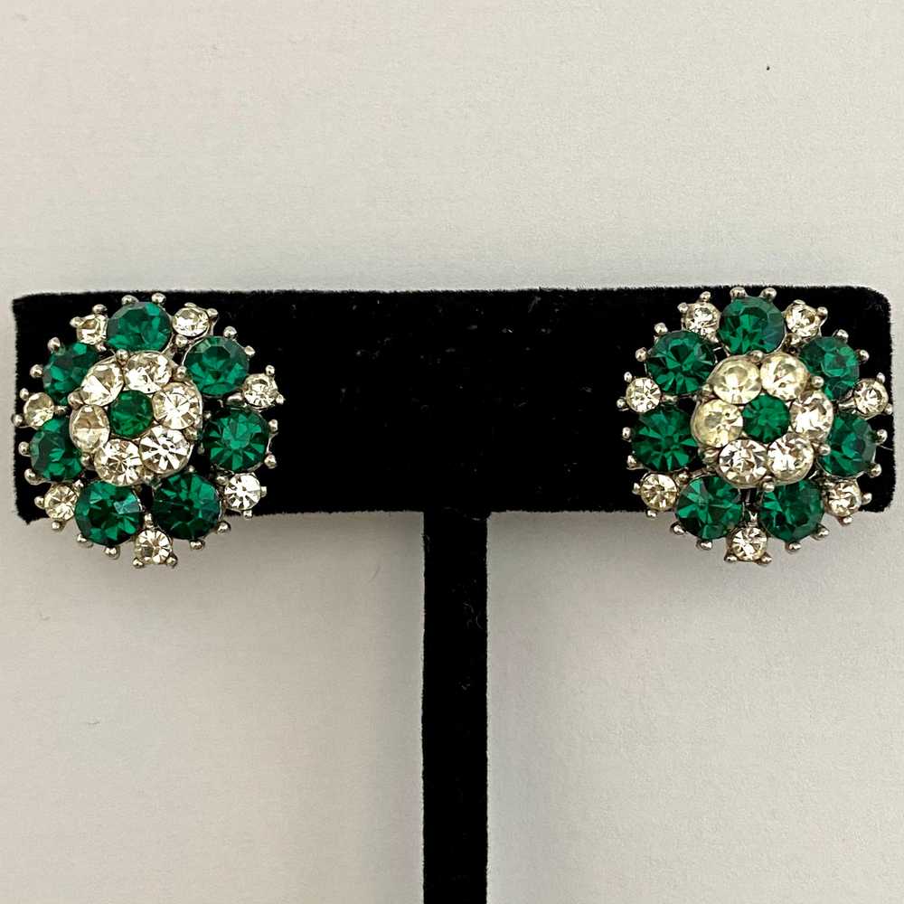 1960s Crown Trifari Rhinestone Earrings - image 1