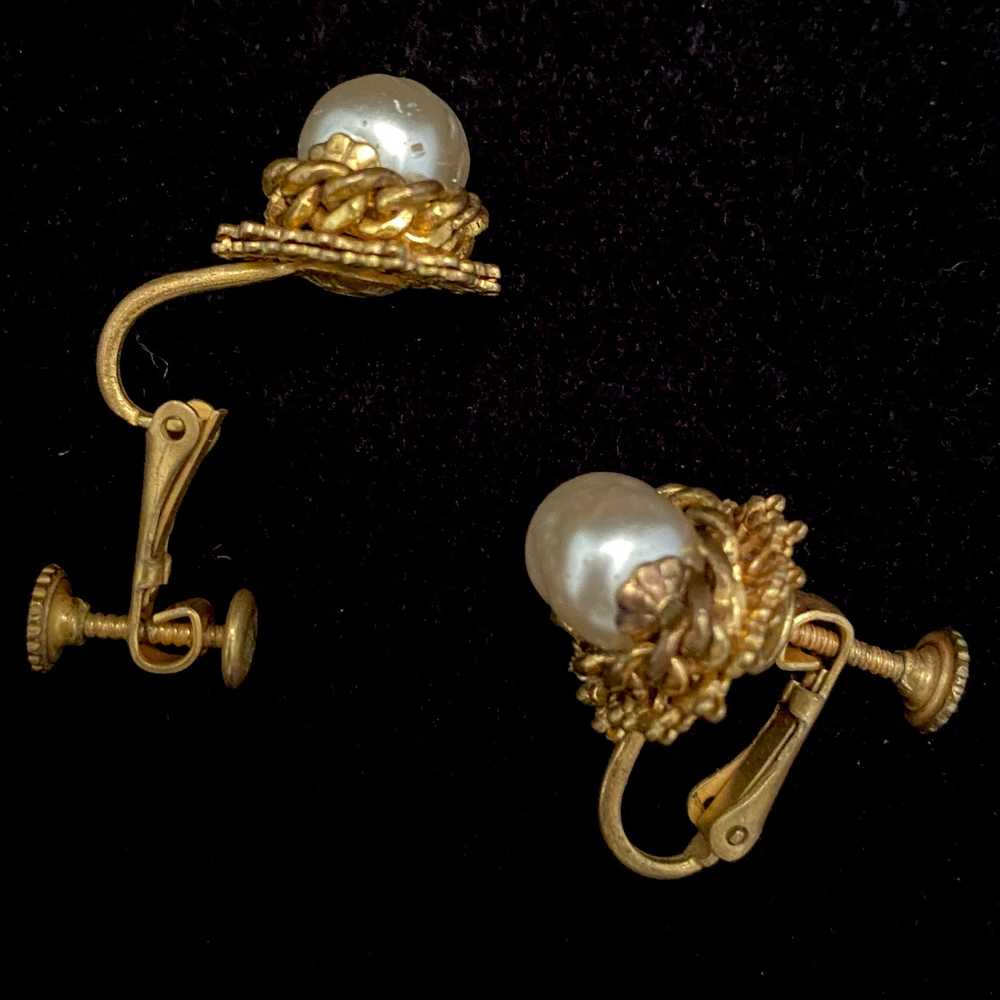 1950s Miriam Haskell Faux Pearl Earrings - image 2