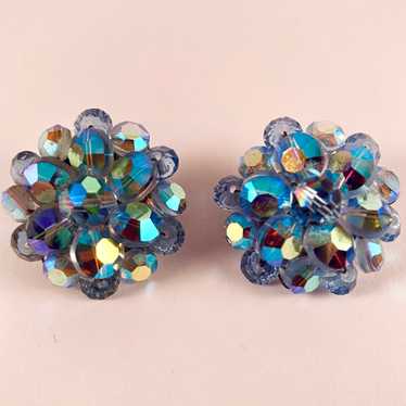 1960s Blue Aurora Borealis Bead Earrings - image 1