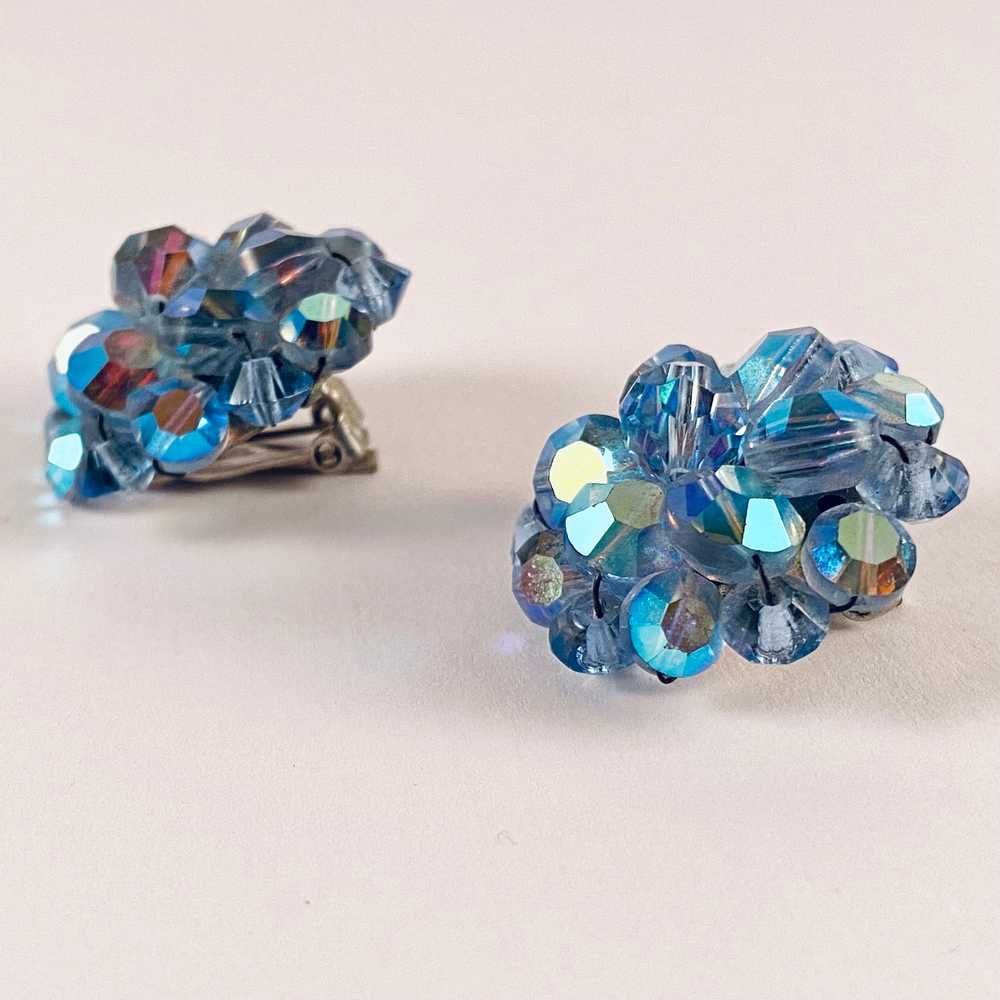 1960s Blue Aurora Borealis Bead Earrings - image 2