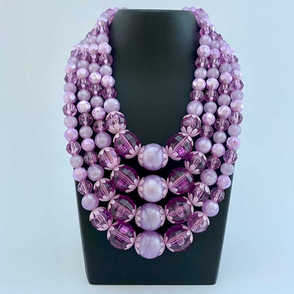 1960s 4 Strand Purple Bead Necklace Gem 2307