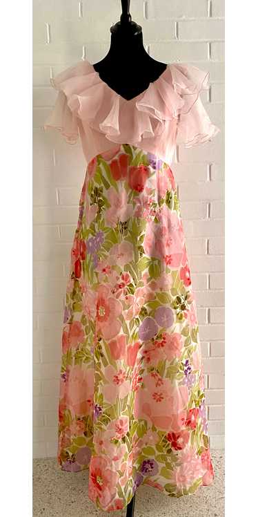 1960s Montgomery Ward Flocked Organza Maxi Dress