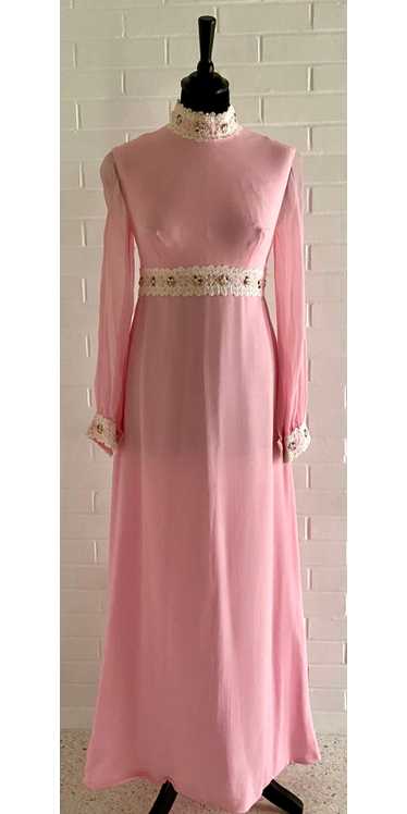 Late 50s/ Early 60s Pink Chiffon Maxi Dress