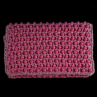 Late 60s/ Early 70s Pink Raffia Beaded Clutch - image 1