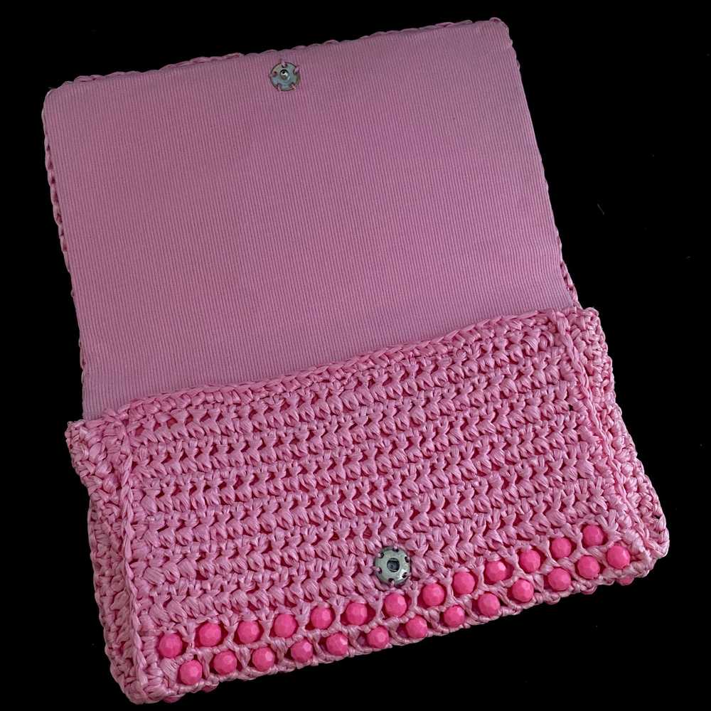 Late 60s/ Early 70s Pink Raffia Beaded Clutch - image 2