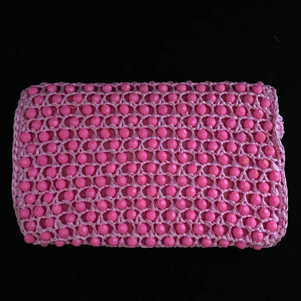 Late 60s/ Early 70s Pink Raffia Beaded Clutch - image 3