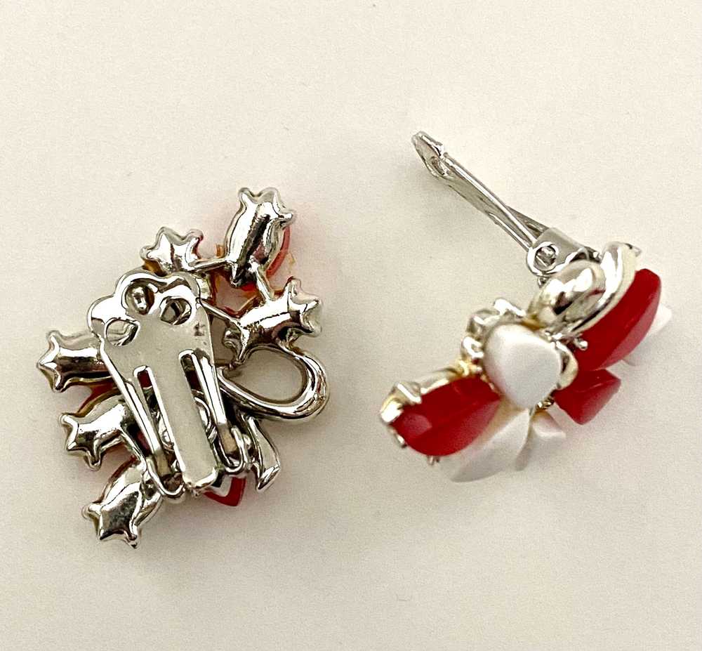 Late 50s/ Early 60s Red & White Lucite Earrings - image 2