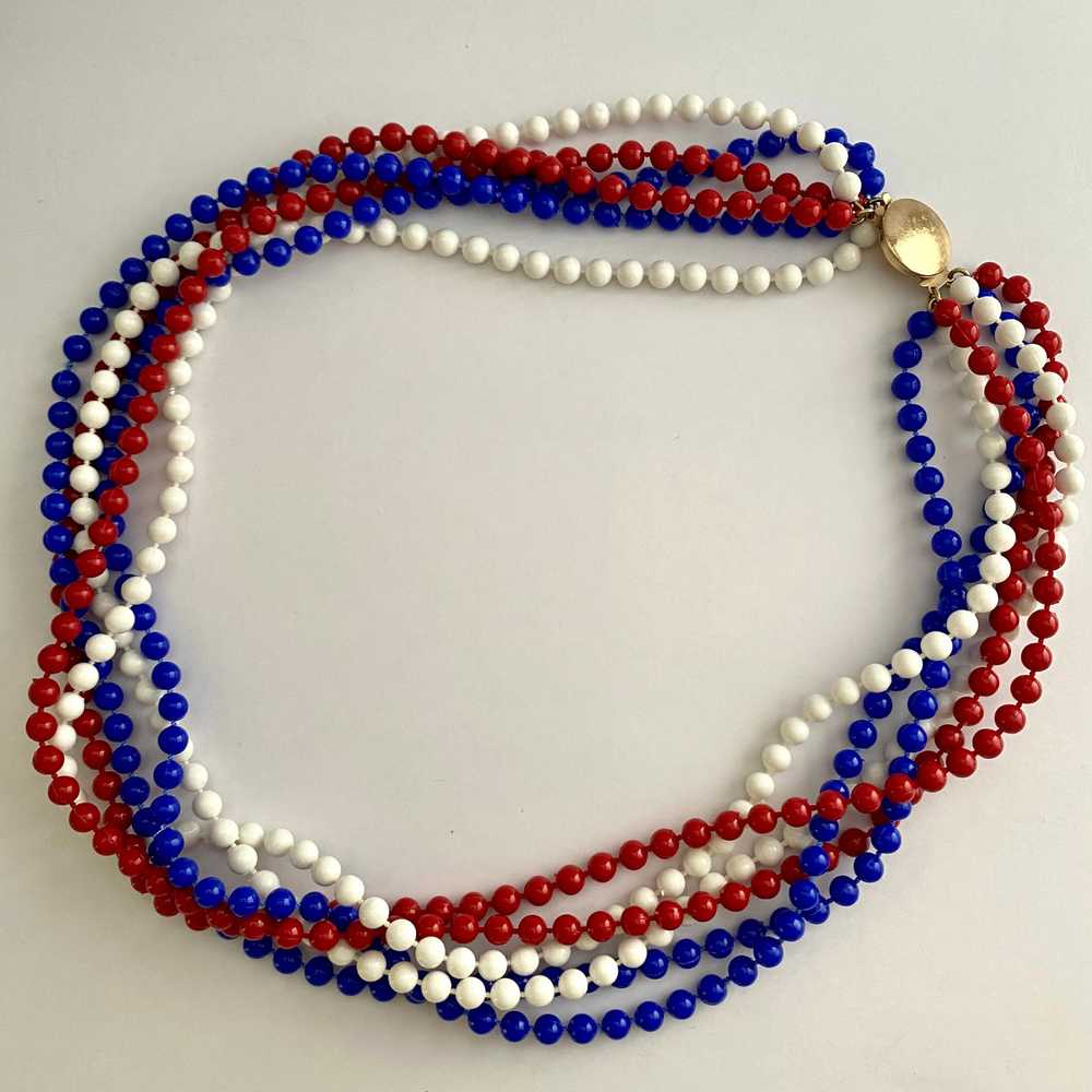 Late 60s/ Early 70s Red, White & Blue Beaded Neck… - image 3