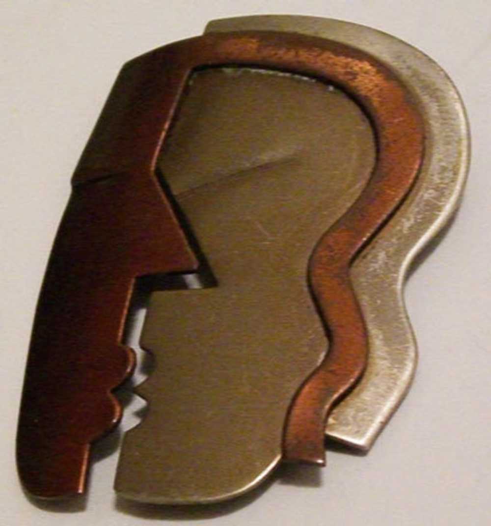 Rebajes Modernist Copper & Steel KISS Deco Brooch - image 2