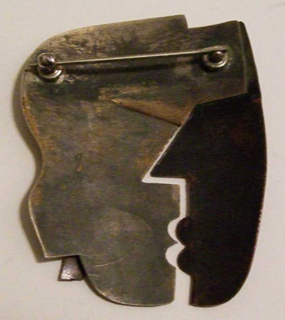 Rebajes Modernist Copper & Steel KISS Deco Brooch - image 3