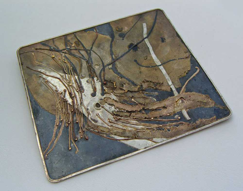 Marci Zelmanoff Huge Modernist Mixed Metal Brooch - image 2